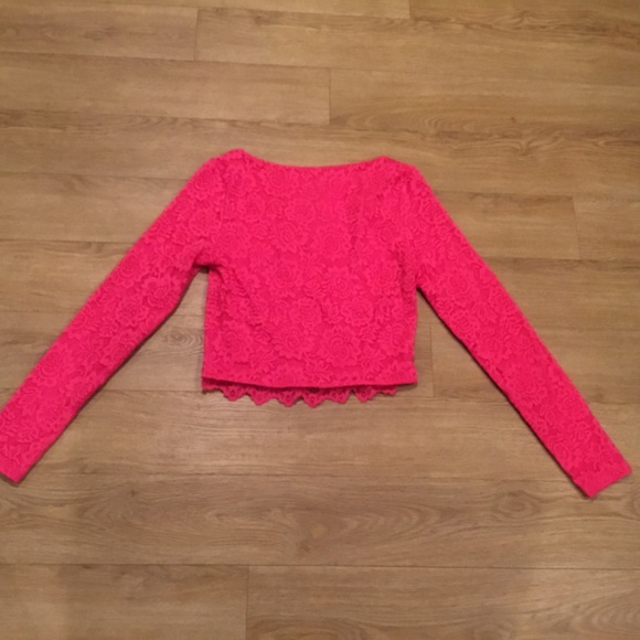 NWT REORIA Pink Lace Long Sleeve Y2K Crop Top Size Medium - Picture 8 of 8